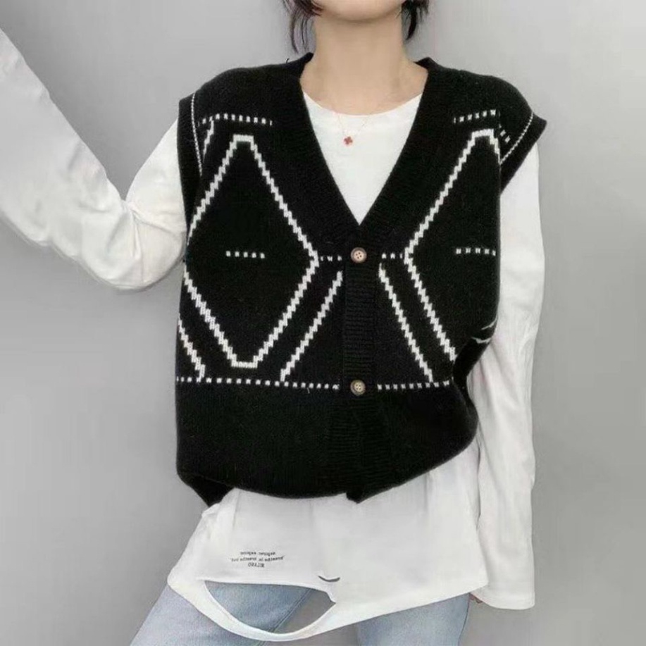 Áo Len Gile Quảng Châu Ulzzang, Áo Len Gile Nữ Cổ Tim Chữ V Phong Cách Hàn Quốc | BigBuy360 - bigbuy360.vn