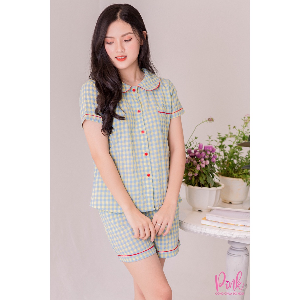Bộ Đồ Ngủ Nữ Pijama Mặc Nhà Chất Xốp Mềm Mịn Quần Đùi Tay Ngắn Cổ Sen Phong Cách Hàn Quốc Dễ Thương Sang Trọng