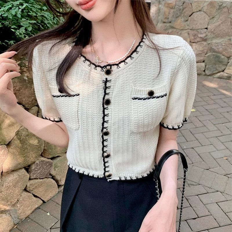 Áo cardigan Dệt Kim Tay Ngắn Cổ Chữ V Thiết Kế Mới Thời Trang Dành Cho Mùa Hè