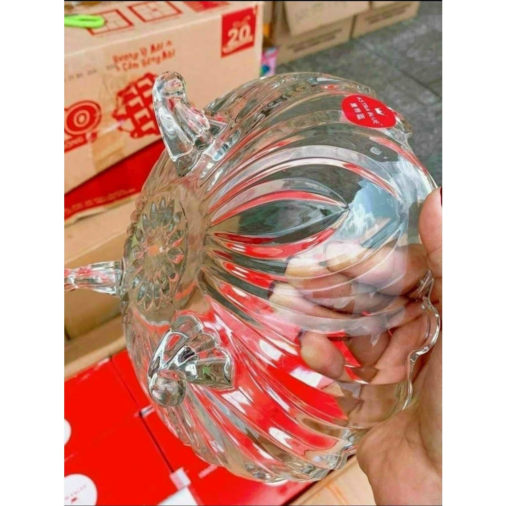 DĨA THỦY TINH 3 CHÂN TRẮNG 25cm