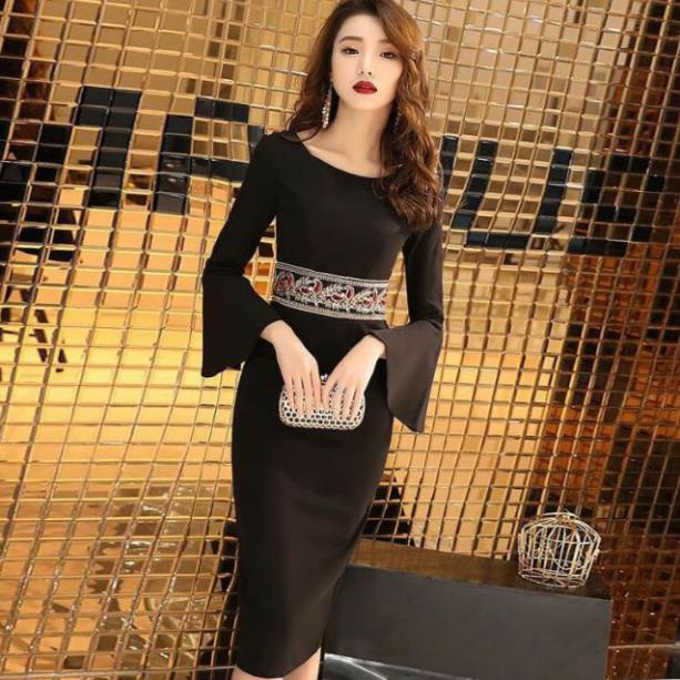 Hàng nhập - Đầm dáng ôm tay loa eo thổ cẩm, váy body dự tiệc WLI
