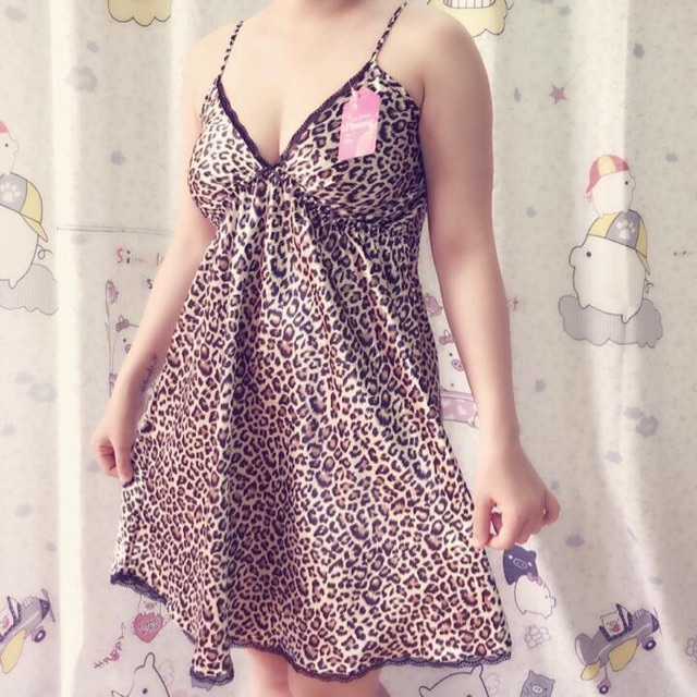 Đầm 2 dây mặc nhà da beo