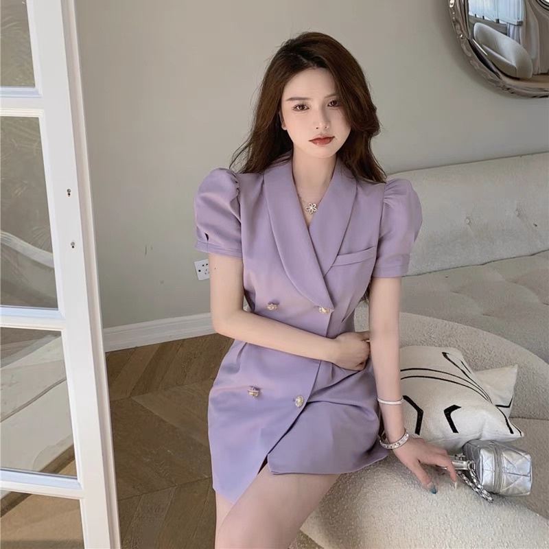 Váy Blazer 2 Hàng Khuy Màu Tím Thanh Lịch Sang Trọng