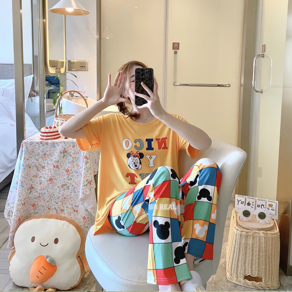 Đồ Bộ Mặc ở Nhà Bộ Đồ Ngủ Nữ Quần Dài Pijama Thun Lạnh Đẹp [CODE 5-8] Freesize Từ 45-60Kg - BB REAL