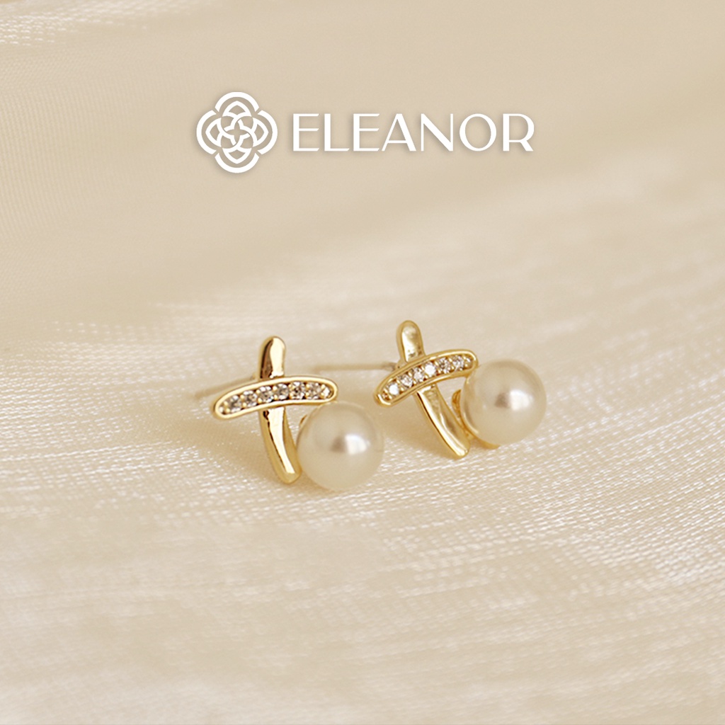 Bông tai nữ chuôi bạc 925 Eleanor Accessories hình chữ X đính ngọc trai nhân tạo phụ kiện trang sức 3278