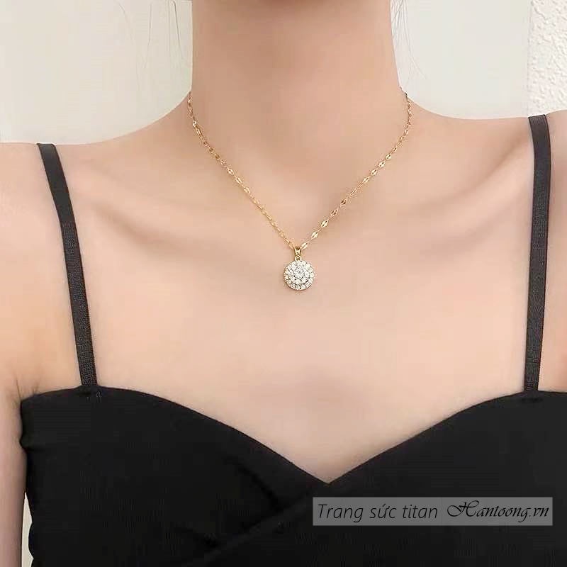 Dây chuyền titan nữ không gỉ mặt xoay chuyển độc đáo đính đá pha lê cao cấp lấp lánh