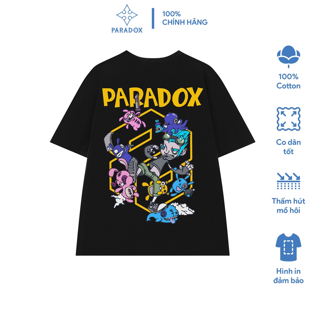 Áo thun form rộng Paradox tay lỡ - Unisex - In hình - CARTOON FIGHTING - Màu đen