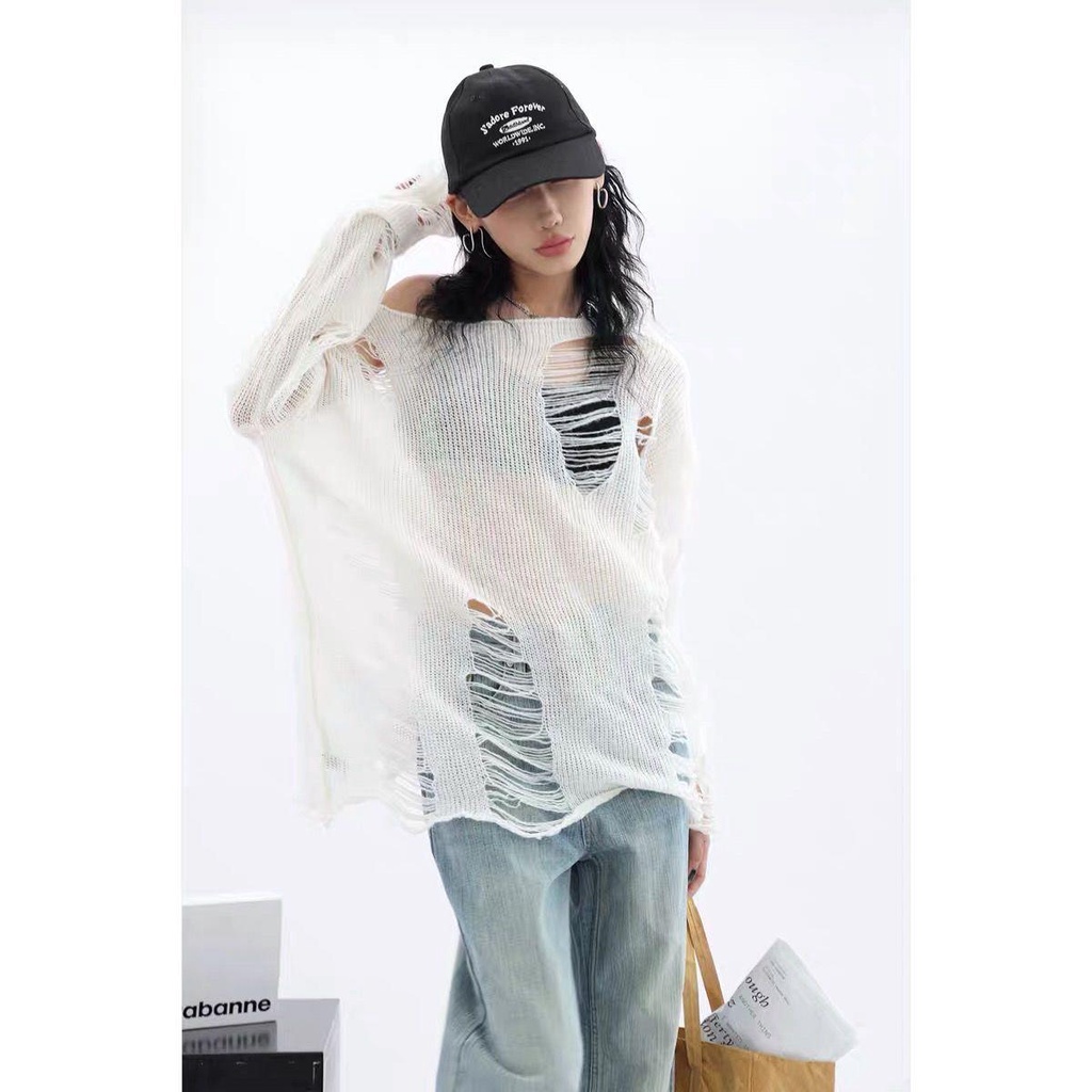 Áo dệt kim tay dài chống chảy xệ phong cách thời trang cá tính mùa hè