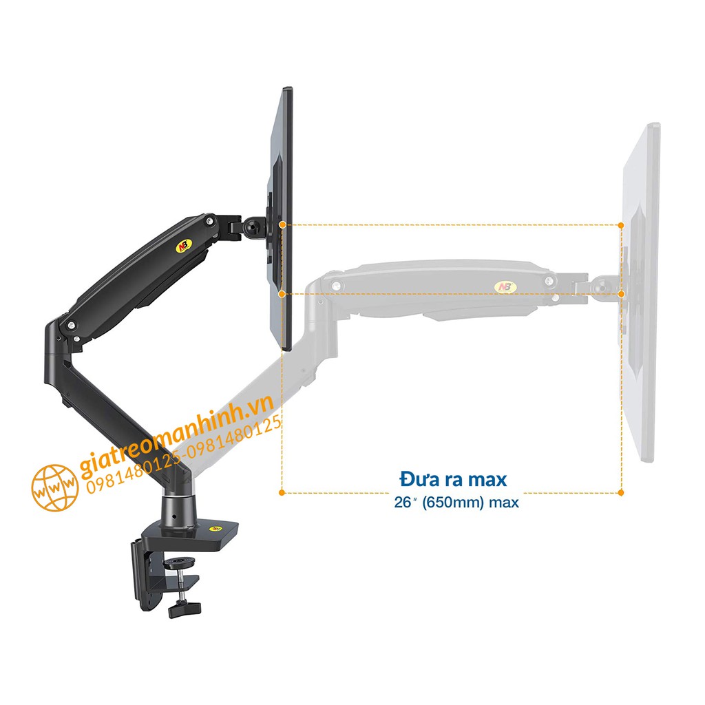 Giá Treo Màn Hình NB-F100A Tải Trọng 12 Kg / Tương Thích Màn 27-34 Inch (Upto 40 Inch) - Lắp Đặt Kẹp Bàn &amp; Vít Xuyên Bàn