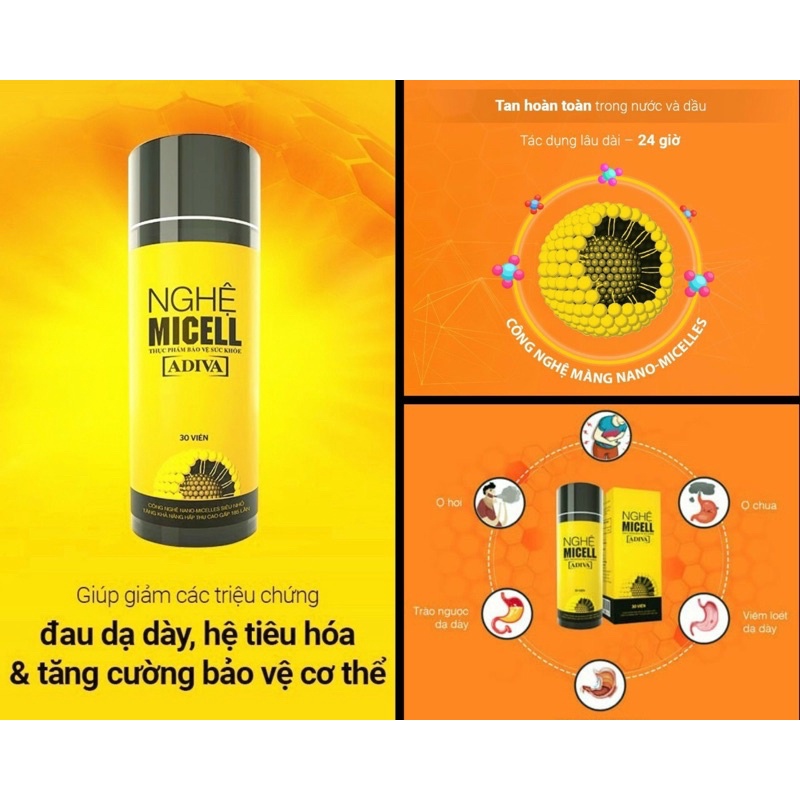 Hộp 30 viên Nghệ Micell Adiva - Thực phẩm bảo về sức khỏe và làm đẹp da