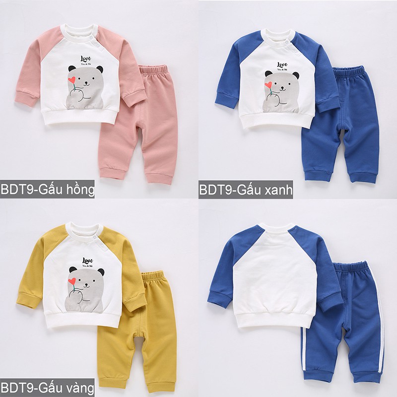 Bộ quần áo cotton dài tay cao cấp mặc cho bé trai bé gái Hàng Quảng Châu xuất Nhật BDT09