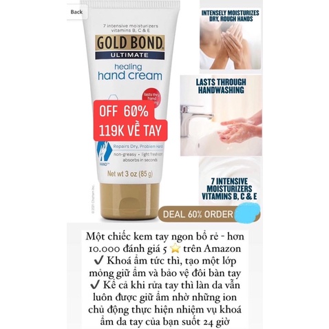 - Kem dưỡng da tay mềm mịn GOLD BOND ULTIMATE HEALING HAND CREAM dạng tuýp 85gr