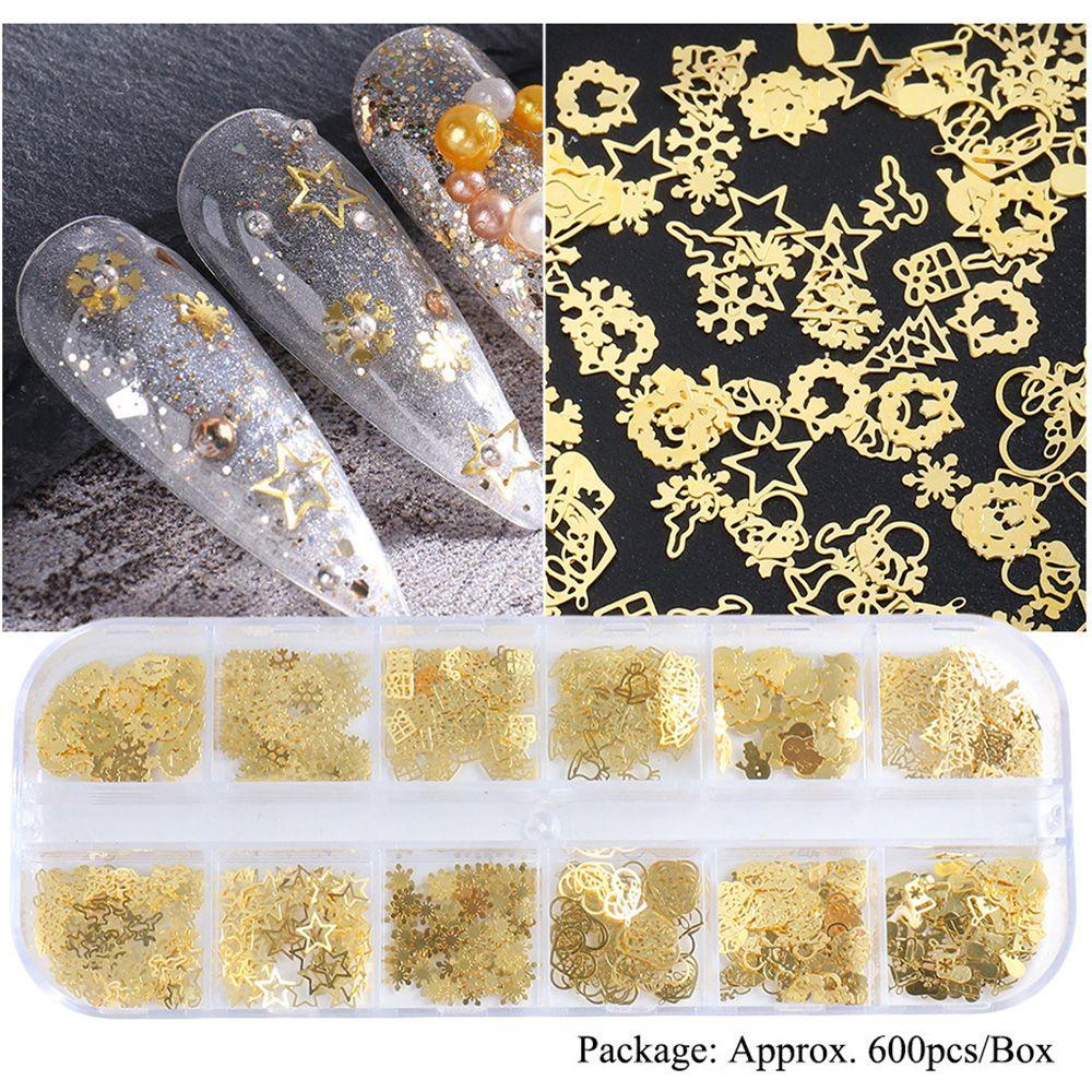 Hộp 600 Hạt Kim Sa Trang Trí Móng Tay Nghệ Thuật Charms|Hạt Kim Tuyến Lấp Lánh