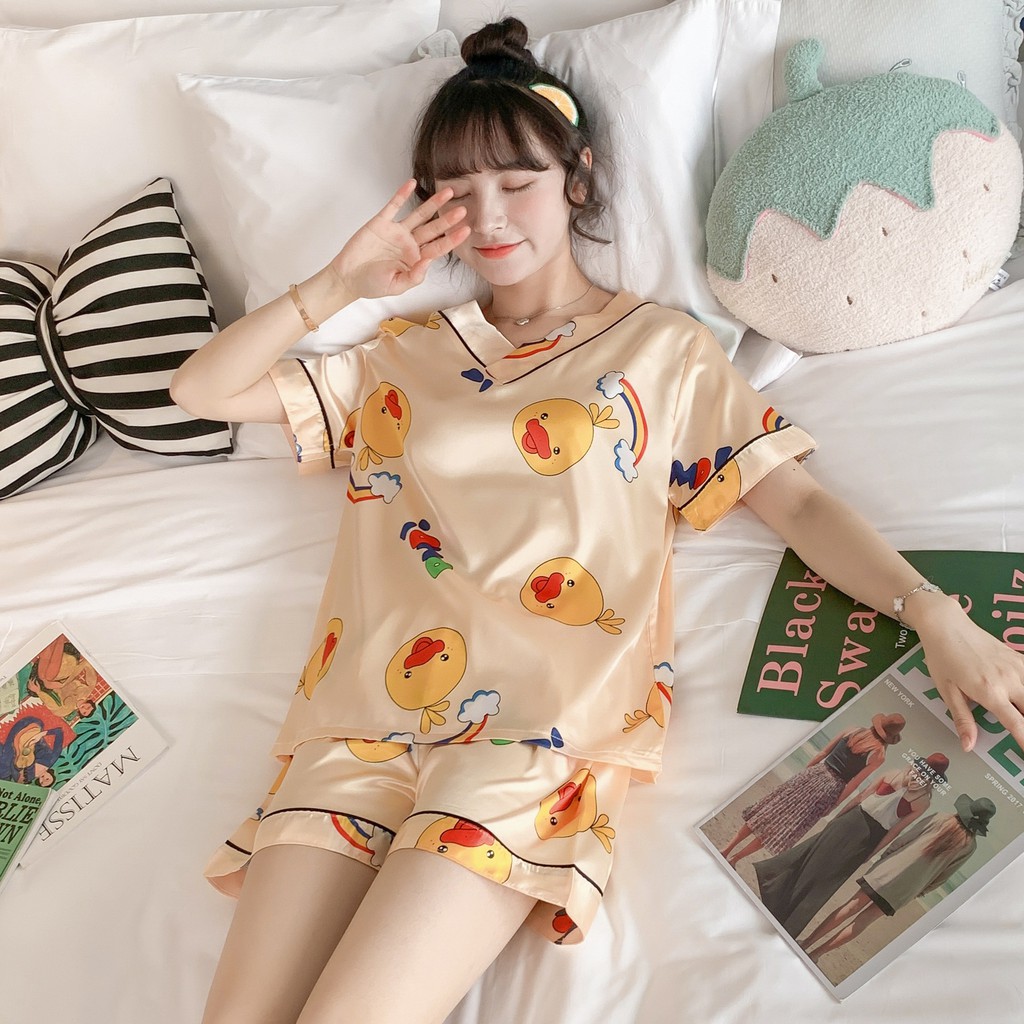 Bộ lụa ngủ, pijama cộc tay mặc nhà họa tiết cute_BN11 | WebRaoVat - webraovat.net.vn