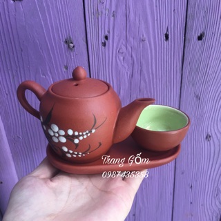Bộ ấm trà đỏ hoa đào tử sa Độc ẩm - Nhị ẩm