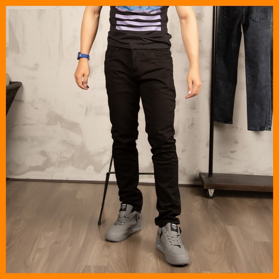 Quần Jean Nam Trơn Đen Chất Cotton Co Giãn Dáng Ôm