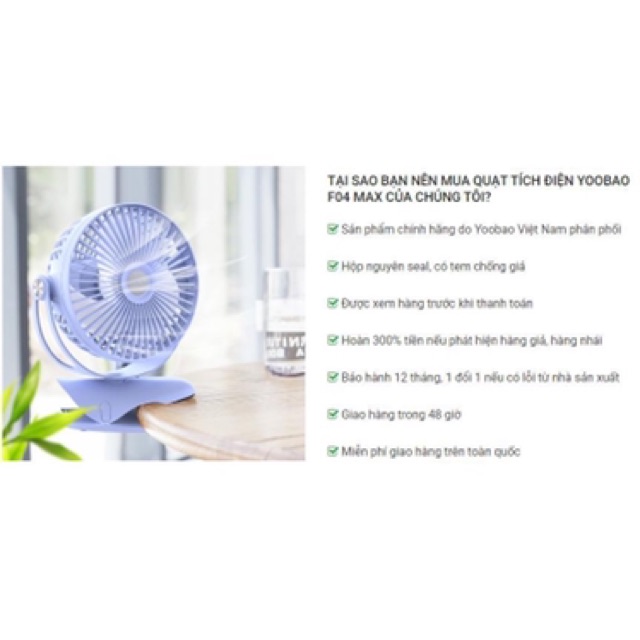 Quạt tích điện Yobaoo - F04 Max , dung lượng 10.000 Mah | BigBuy360 - bigbuy360.vn
