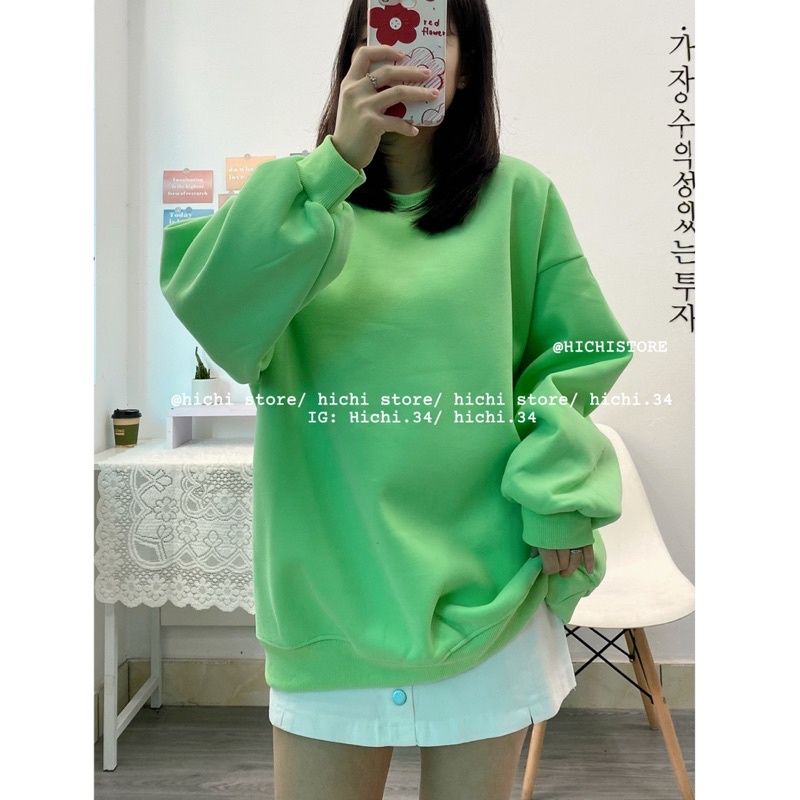 áo sweater trơn nỉ bông dài tay cổ tròn 9 màu hàn quốc hichi | BigBuy360 - bigbuy360.vn