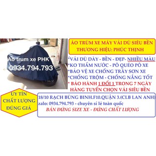 Áo trùm xe vải dù dày chất lượng phk shop