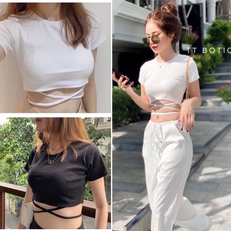 Áo croptop đan dây eo so hot ( Kèm ảnh thật )