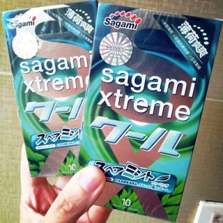 Bao cao su  SAGAMI Xtreme Spearmint, Siêu mỏng - Mát lạnh hương Bạc Hà - Hộp 10 cái