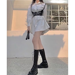 Set áo sơ mi phối belt da siêu hot kèm ảnh thật mb