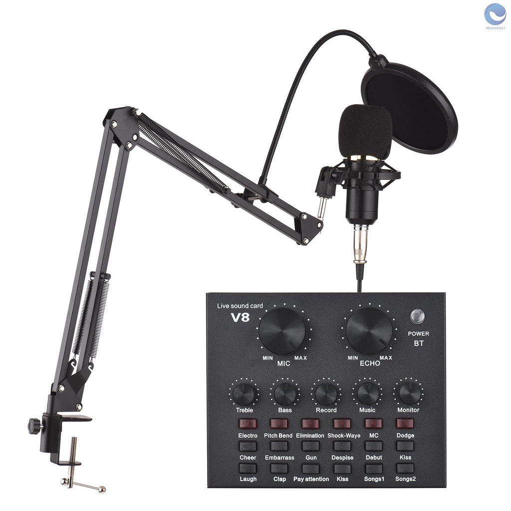 Bộ bảng trộn âm thanh mini V8 gắn micro có thể điều chỉnh dùng để phát sóng trực tiếp