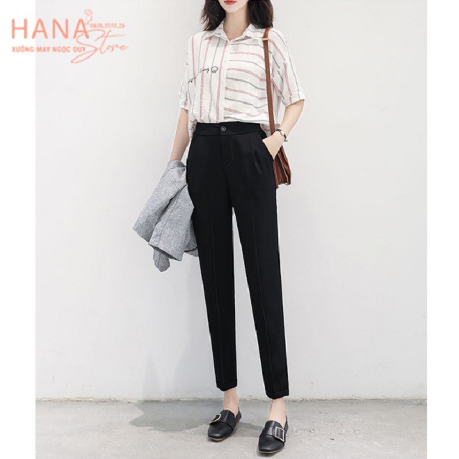 Quần tây baggy nữ đi học cạp lưng cao vải màu đen dáng dài ống thẳng đứng cho học sinh - Mặc đi học đi làm công sở xinh