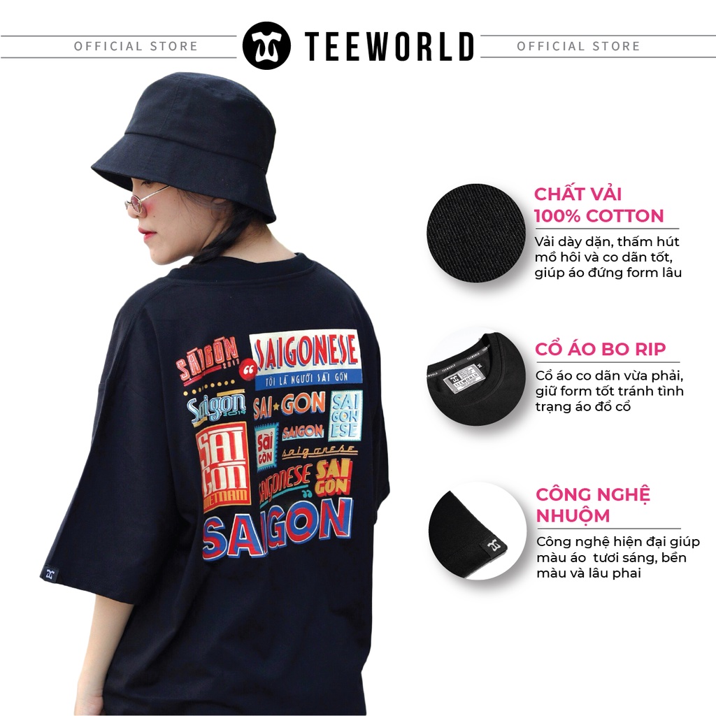 Áo thun Teeworld Saigonese Cô Ba Nam Nữ Đen Form Rộng Unisex