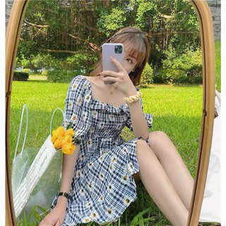 ĐẦM HOA CÚC TRẮNG TAY BO