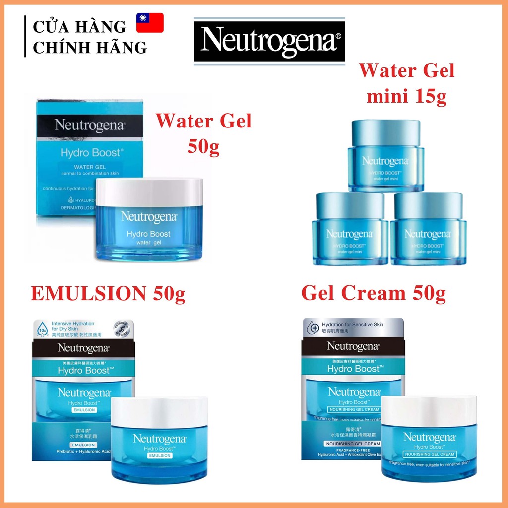 Kem Dưỡng Ẩm Neutrogena Hydro Boost Water Gel, Emulsion, Gel Cream, Emulsion cho da dầu và da khô