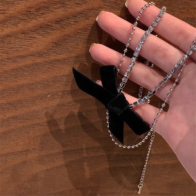 Dây chuyền nhung hai lớp đính đá thời trang hàn quốc đơn giản