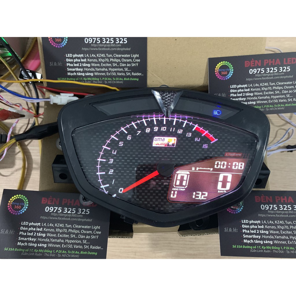 đồng hồ uma racing ex10 sirius nền carbon -  Đồng hồ điện tử uma sirius exciter 135 ex135 4 số dh umaracing koso