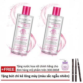 Bộ 02 lọ nước tẩy trang Maycreate 300ml auth + Tặng bút chì kẻ lông mày