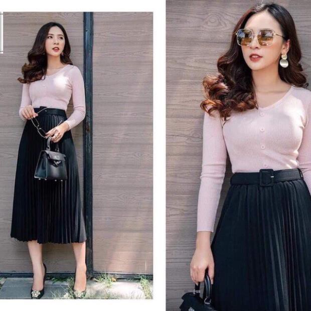 Chân váy xếp ly, chân váy dài kèm đai silive kiểu dáng sang trọng, chất vải mềm mịn