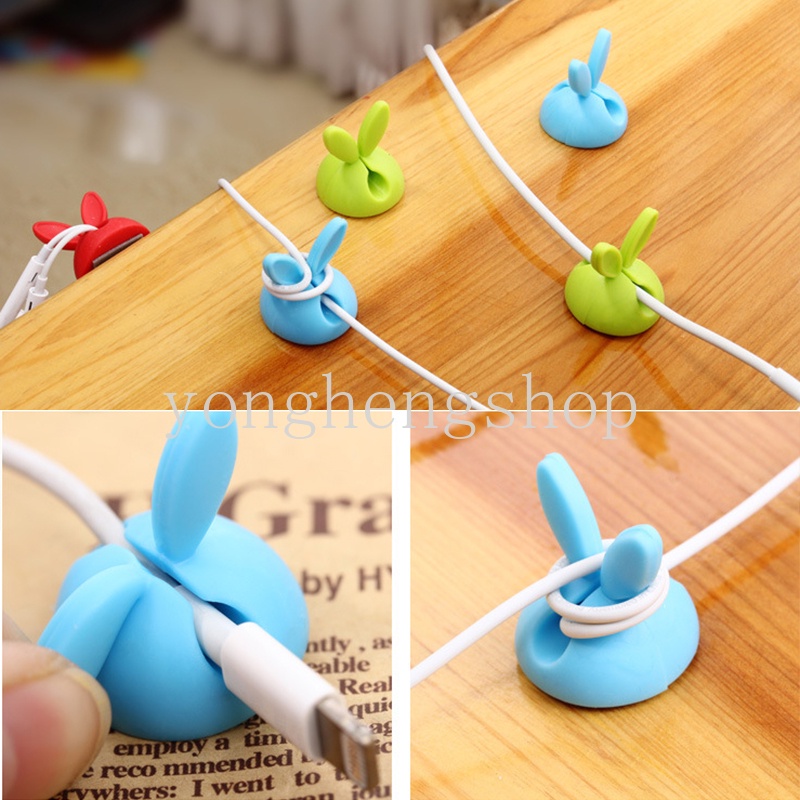 Set 4 Kẹp Tai Nghe / Dây Cáp Hình Tai Thỏ Dễ Thương