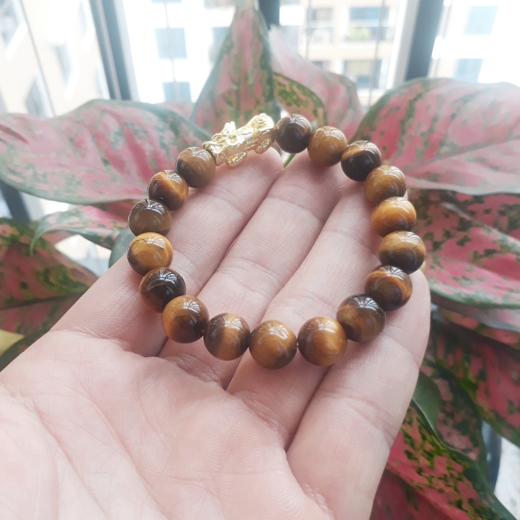 Vòng Tỳ Hưu Đá Mắt Hổ Vàng Nâu Đủ size - Vòng Phong Thủy Đá Mắt Hổ Vàng Nâu mệnh Kim, Thổ