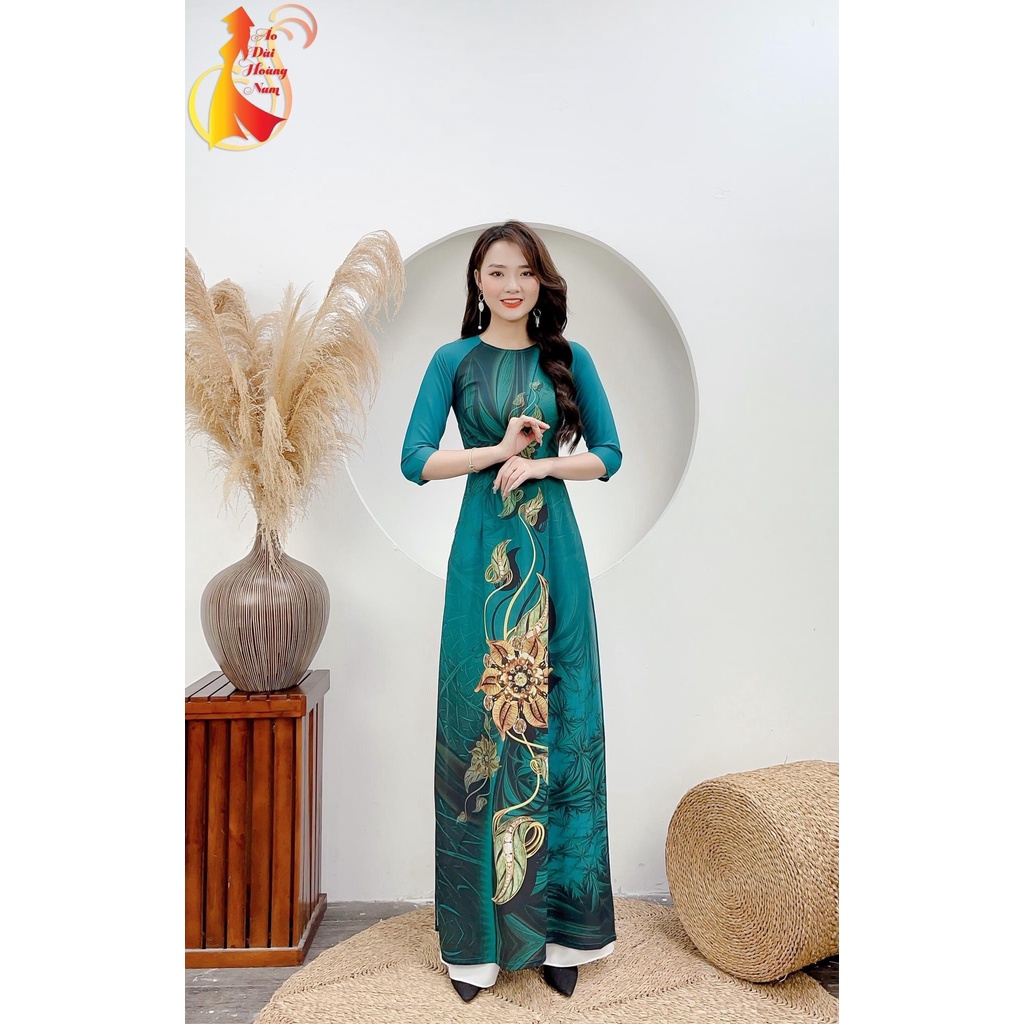 Áo dài lụa nhật in 3d sắc sảo, mềm mịn, mát, chuẩn form, đủ size từ 40-70kg, 3 mẫu mới 2022 , Mã XANH  Lv53
