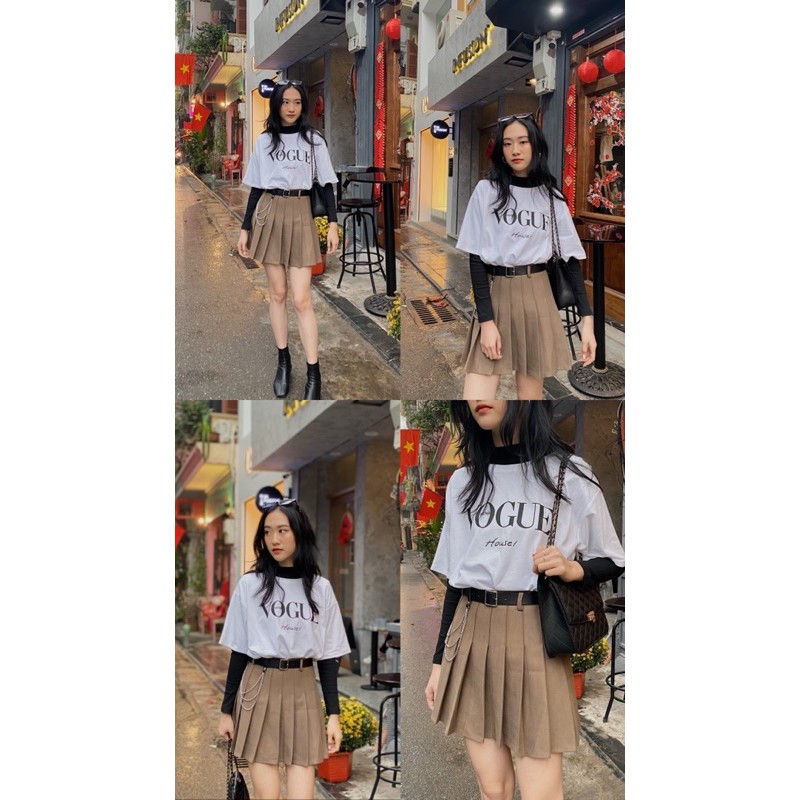 Chân váy xếp ly dạ kèm đai xích | BigBuy360 - bigbuy360.vn