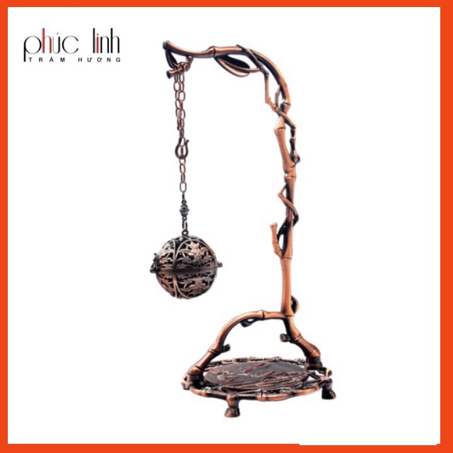 Lư Đồng Đốt Trầm Hình Cây Trúc_Tặng Kèm Nu Trầm Viên_Xông Nụ, Khoanh Trầm_Cao 27cm_Đỏ Đồng