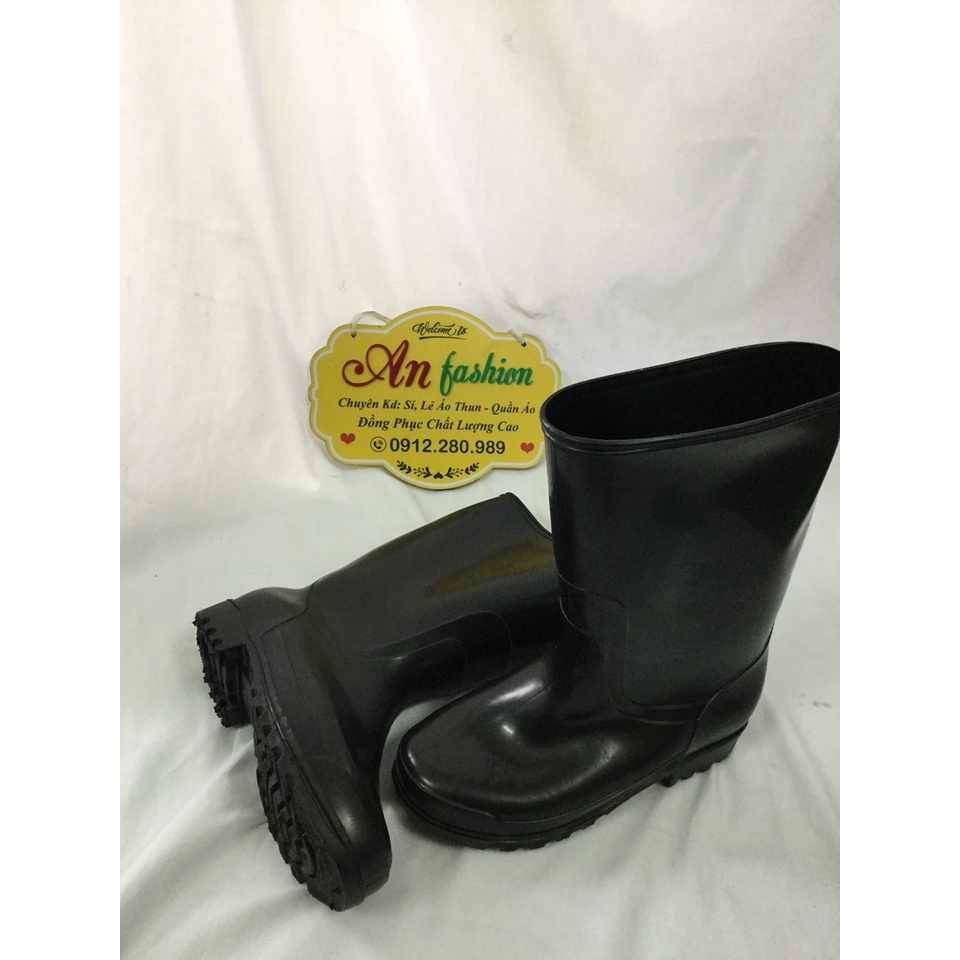 Ủng Cao Su Đen Đế Đen Đi Mưa, Làm Vườn, Lao Động _ Hình Chụp Thật