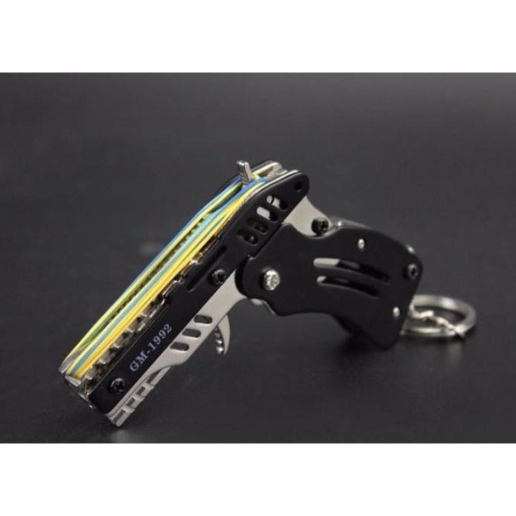 Đồ chơi Súng bắn thun móc chìa khoá dạng đồ chơi gấp gọn, tặng kèm dây chun