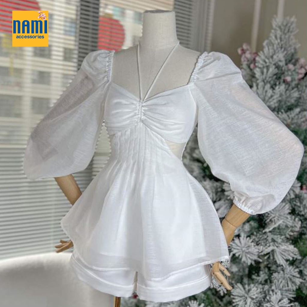 Set Áo Tơ Peplum Tay Phồng Kèm Quần Short Tiểu Thơ Duyên Dáng - ATNU022