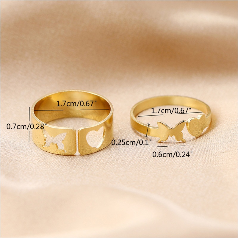 Set 2 Nhẫn Họa Tiết Bướm / Trái Tim Dành Cho Người Yêu