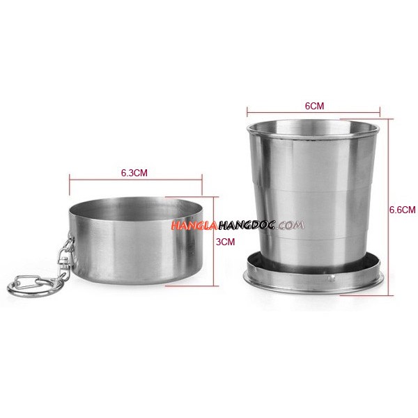 Cốc xếp inox kiêm móc khóa 150ml tiện lợi đi du lịch, phượt