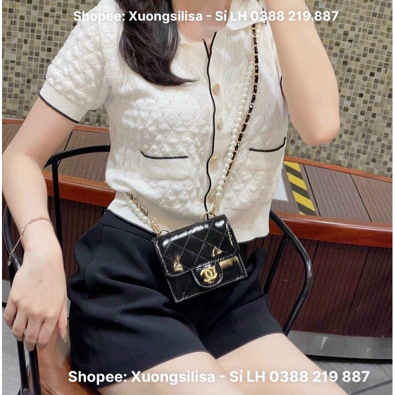 Túi Đeo Chéo Nữ Mini Da Bóng Tặng kèm Dây Ngọc Siêu Xinh