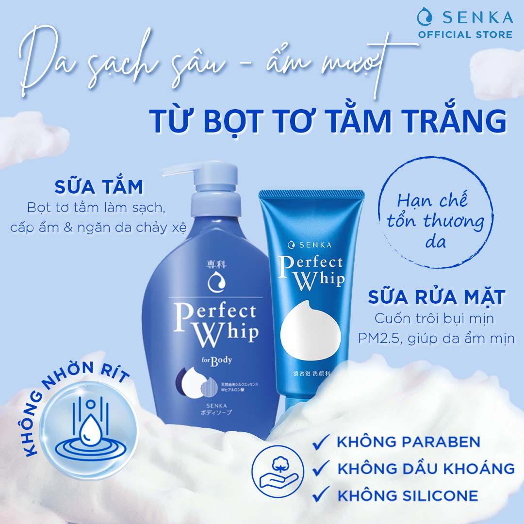 Bộ đôi Senka sữa tắm dưỡng ẩm 500ml và sửa rửa mặt tạo bọt dưỡng ẩm chiết xuất tơ tằm 120g