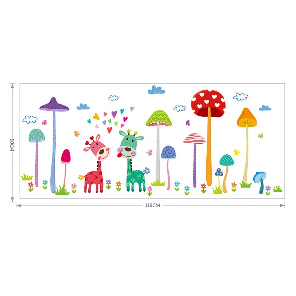 Decal trang trí vườn Nấm và Hươu Cao Cổ mẫu 2