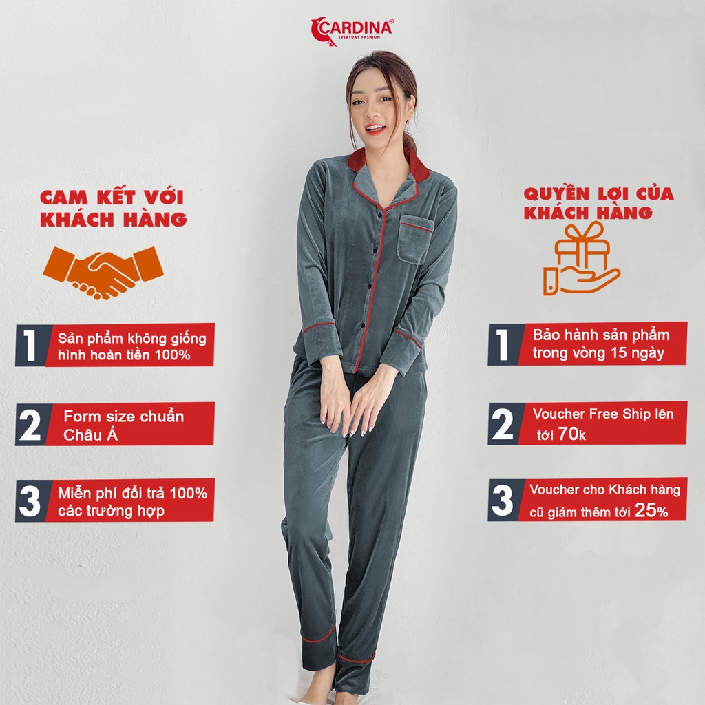 Đồ Bộ Nữ 𝐂𝐀𝐑𝐃𝐈𝐍𝐀 Pijama Chất Nhung Tăm Cao Cấp Áo Dài Tay Phối Cổ Quần Dài Kiểu Dáng Sang Trọng 1Pi22