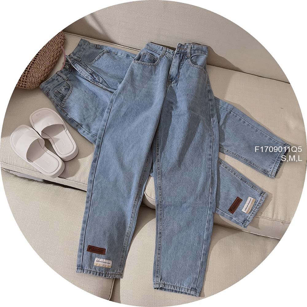 Quần baggy jean lai gắn mác vải lưng cao hàng đẹp!